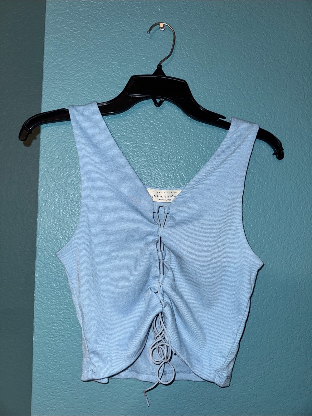 American Threads Powder Blue Lace-Up Crop Tank